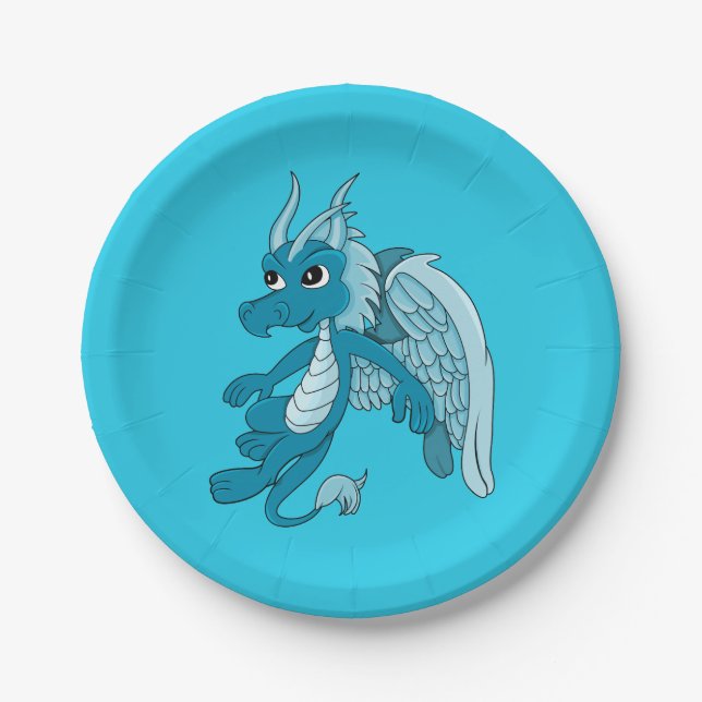Assiettes En Carton Caricature de dragon bleu (Devant)
