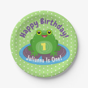 Assiettes En Carton Caricature de grenouille verte kawaii joyeux