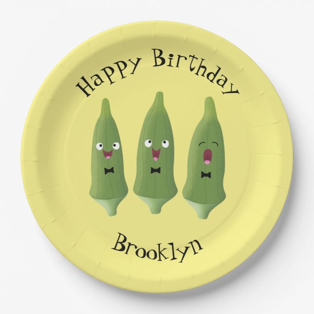 Assiettes En Carton Caricature de légumes de l'okra chantante mignonne (Devant)