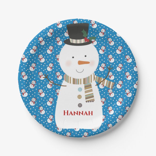 Assiettes En Carton Caricature de Noël joyeux Snowman (Devant)