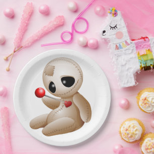 Assiettes En Carton Caricature de poupée vaudou en amour