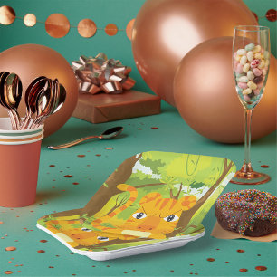 Assiettes En Carton Caricature de tigre en colère mignonne dans la jun