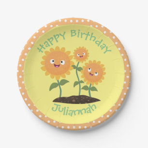Assiettes En Carton Caricature joli tournesol souriant illustration