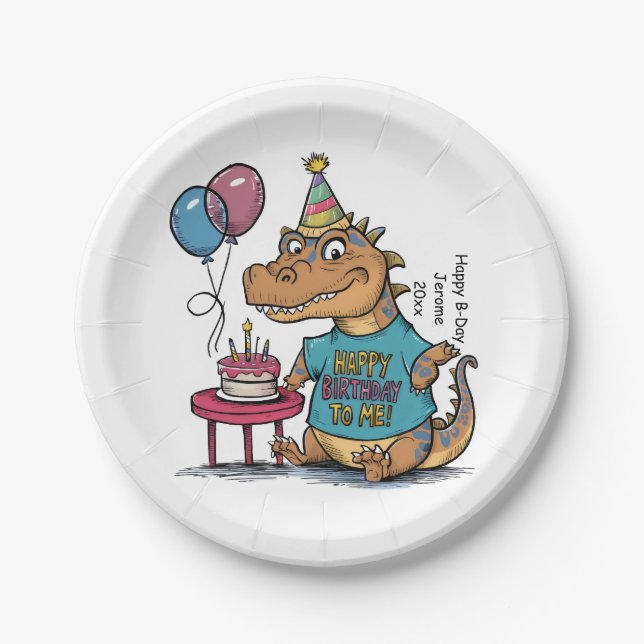 Assiettes En Carton caricature mignonne komodo dragon anniversaire (Devant)