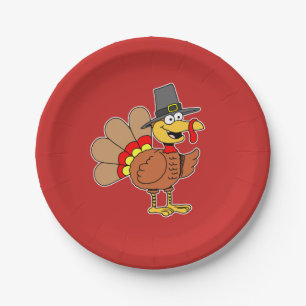 Assiettes En Carton Caricature Turquie pèlerin Casquette Thanksgiving