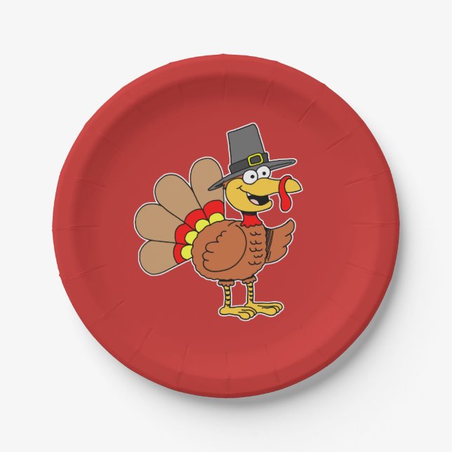 Assiettes En Carton Caricature Turquie pèlerin Casquette Thanksgiving (Devant)