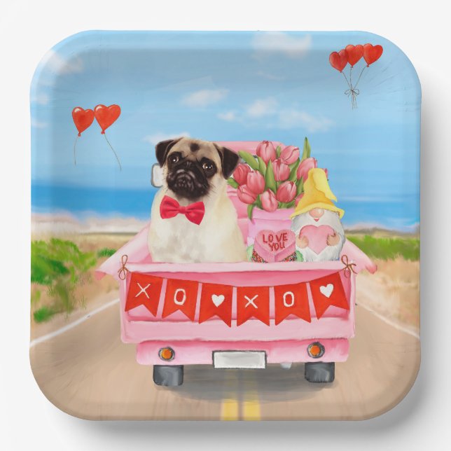 Assiettes En Carton Carlin Chien Saint-Valentin Coeurs de camion (Recto)