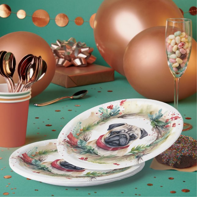 Assiettes En Carton Carlin Noël Wreath Festive Pup (Multi)