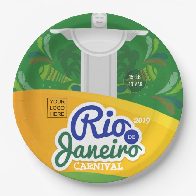 Assiettes En Carton Carnaval de Rio de Janeiro personnalisé ajouter le (Devant)