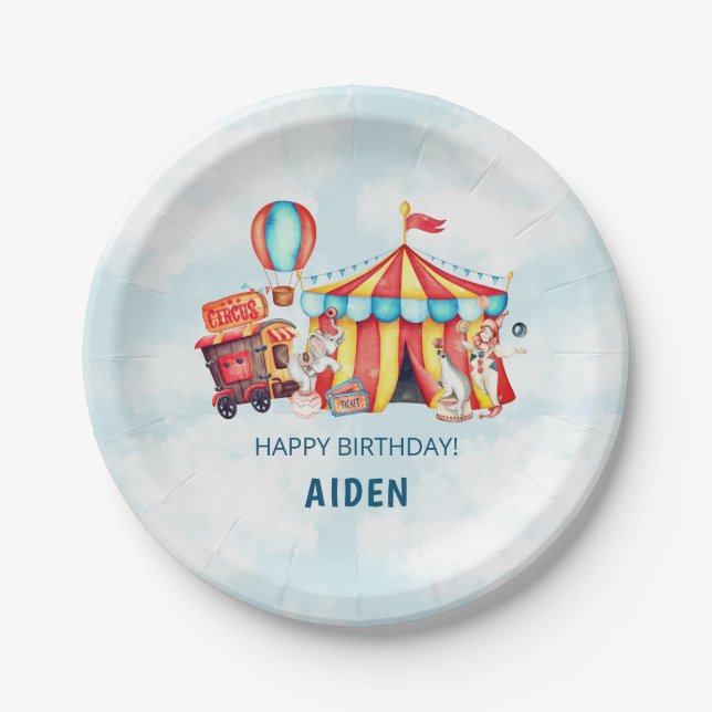 Assiettes En Carton Carnival Cirque Big Top Blue Anniversaire (Devant)