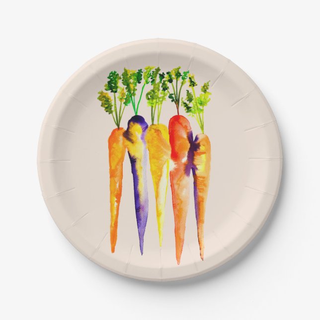 Assiettes En Carton Carottes aquarelles légumes mignons (Devant)