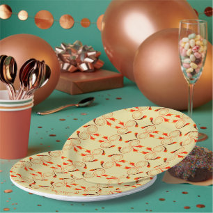 Assiettes En Carton Carpeaux orange motif géométrique
