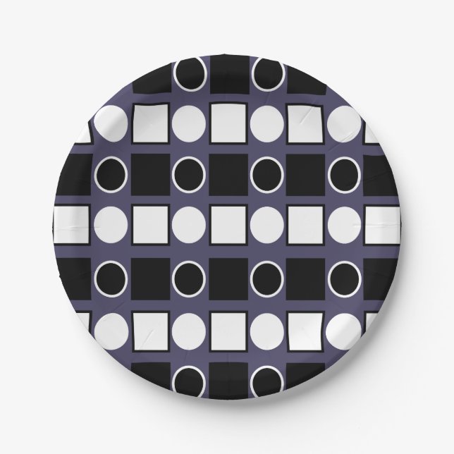Assiettes En Carton Carré blanc pourpre Cercle géométrique (Devant)