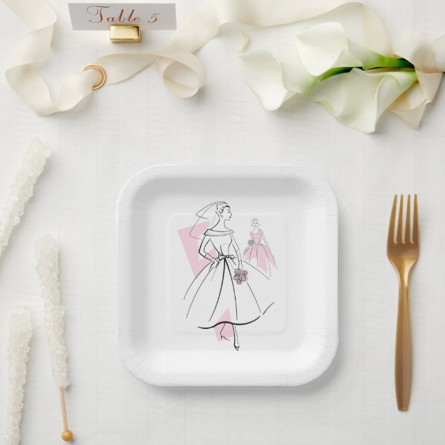Assiettes En Carton Carré du groupe Pink (Mariage)