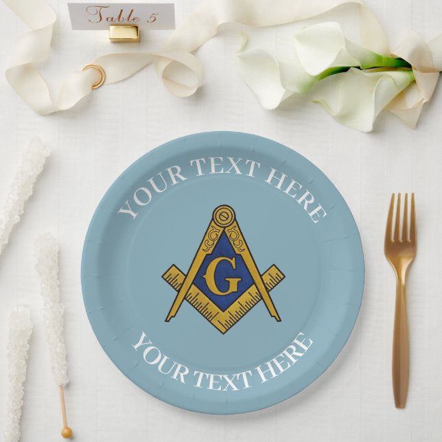 Assiettes En Carton Carré maçonnique Freemason et Bleu de boussole (Mariage)