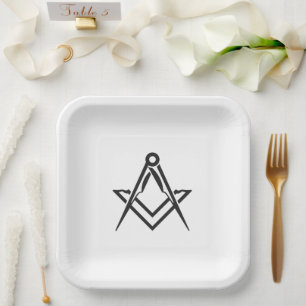 Assiettes En Carton Carré maçonnique Freemason et Bleu de boussole