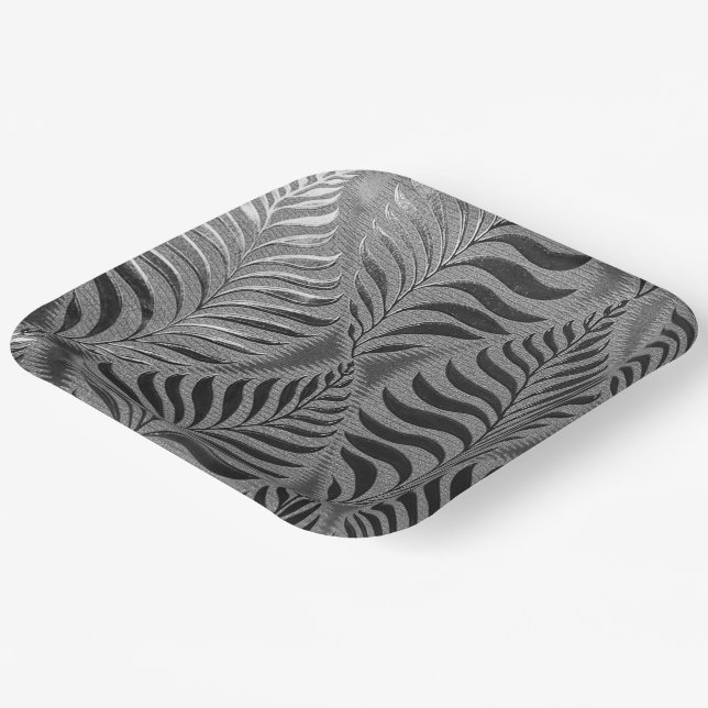 Assiettes En Carton Carré Motif Feuille argent (Angulaire)