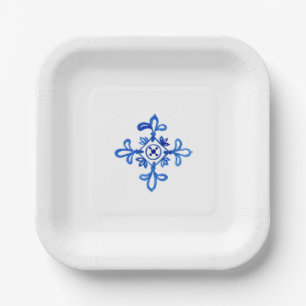 Assiettes En Carton Carreau Bleu Cobalt Méditerranéen Générique