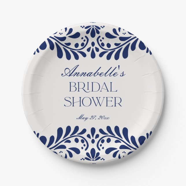 Assiettes En Carton Carreaux bleu Talavera Espagne Fiesta Fête des mar (Devant)