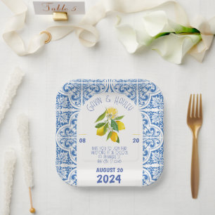 Assiettes En Carton Carreaux bleus et citrons Portugal Plaque de papie