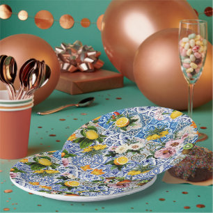 Assiettes En Carton Carreaux Bleus Motif Méditerranéen