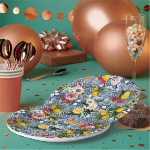 Assiettes En Carton Carreaux Bleus Motif Méditerranéen