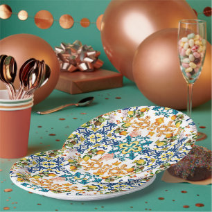 Assiettes En Carton Carreaux Bleus Motif Méditerranéen