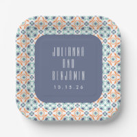 Carreaux Géométriques Vintage Motif Mariage Bleu P