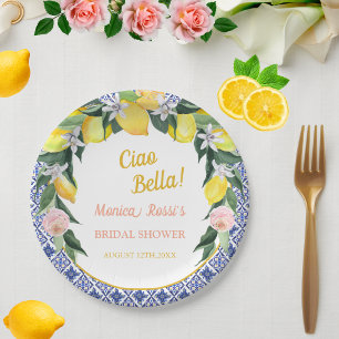 Assiettes En Carton Carreaux italiens bleu Ciao Bella Fête des mariées
