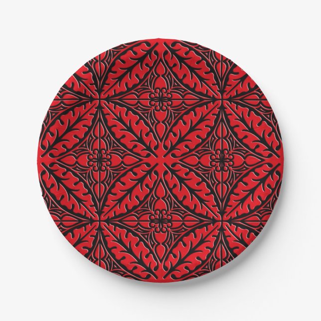 Assiettes En Carton Carreaux marocains - rouge foncé et noir (Devant)