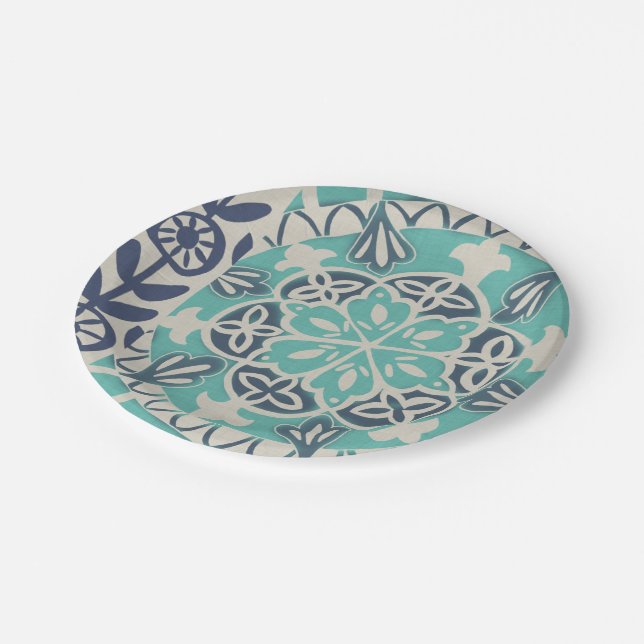 Assiettes En Carton Carrelage Batik Bleu I (Angle)