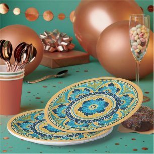 Assiettes En Carton Carrelage bleu Floral Mexicain