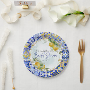 Assiettes En Carton Carrelage Bleu Méditerranéen Citrons Enterrement d