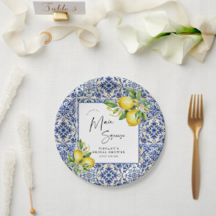 Assiettes En Carton Carrelage Bleu Méditerranéen Citrons Réception de