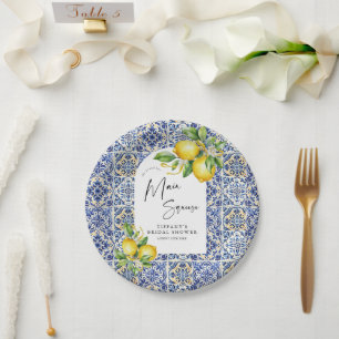 Assiettes En Carton Carrelage bleu méditerranéen Fête des mariées citr