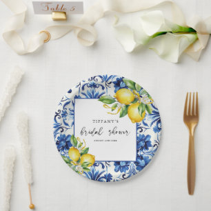 Assiettes En Carton Carrelage bleu méditerranéen Fête des mariées citr