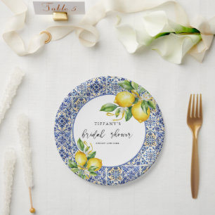 Assiettes En Carton Carrelage bleu méditerranéen Fête des mariées citr