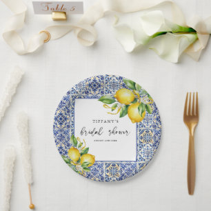 Assiettes En Carton Carrelage bleu méditerranéen Fête des mariées citr