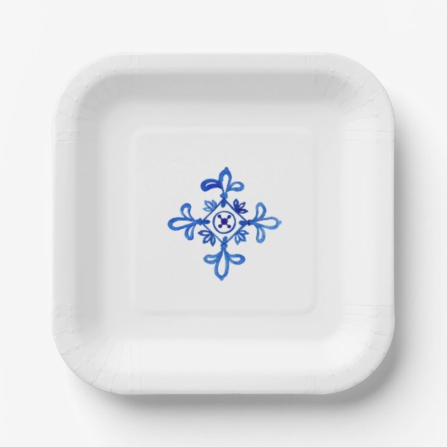 Assiettes En Carton Carrelage bleu méditerranéen Générique (Recto)