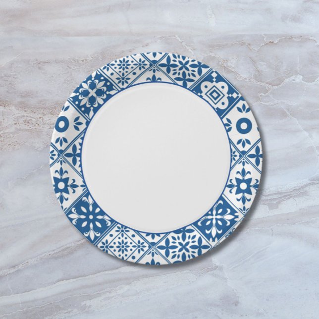 Assiettes En Carton Carrelage bleu Santorin thème grec/espagnol (Créateur téléchargé)