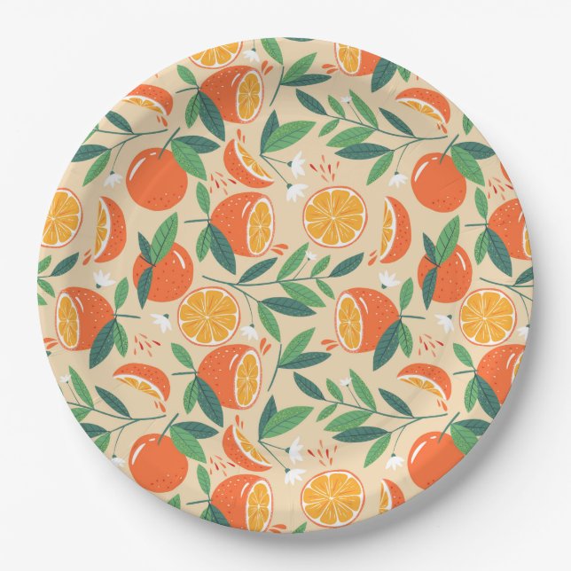 Assiettes En Carton carrelage d'agrumes orange mignon motif (Devant)