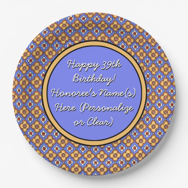 Assiettes En Carton Carrelage de pays français personnalisé Bleu jaune (Devant)