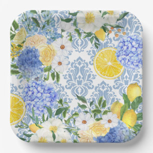 Assiettes En Carton Carrelage méditerranéen citron bleu et jaune fleur