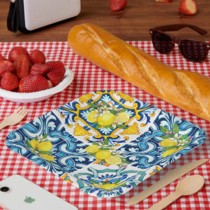 Assiettes En Carton Carrelage méditerranéen clair Sicilien Citrus Lemo
