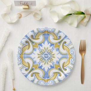 Assiettes En Carton Carrelage méditerranéen, majolica, style sicilien 