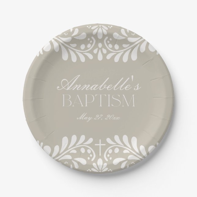 Assiettes En Carton Carrelage Talavera beige Espagne Fiesta Baptême (Devant)
