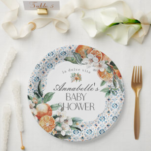 Assiettes En Carton Carrelage toscan Baby shower italien Décor table
