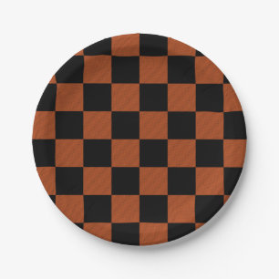 Assiettes En Carton Carrés à carreaux noirs et orange Buffalo Plaid