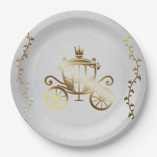 Assiettes En Carton Carrosse doré élégant Histoire blanche de livre ro (Devant)