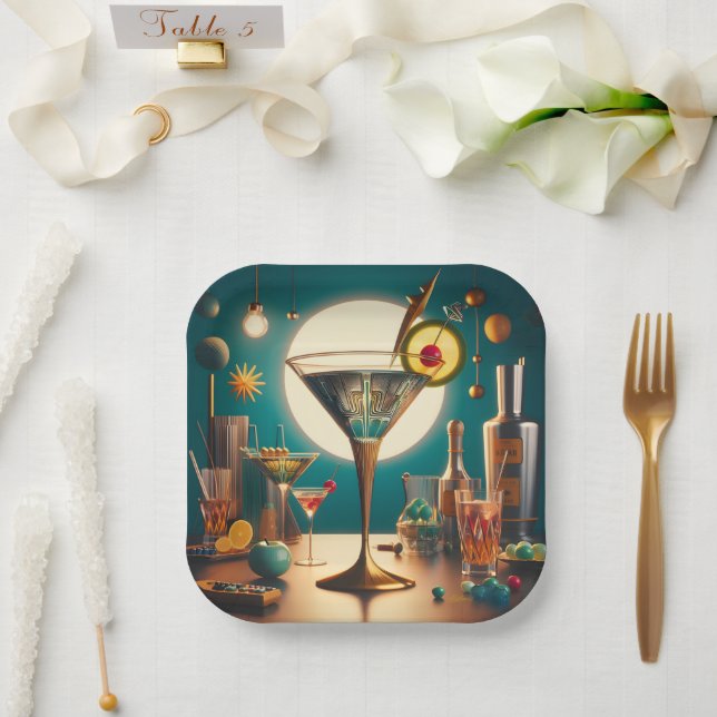Assiettes En Carton Carte de circuit futuriste atomique Martini (Mariage)